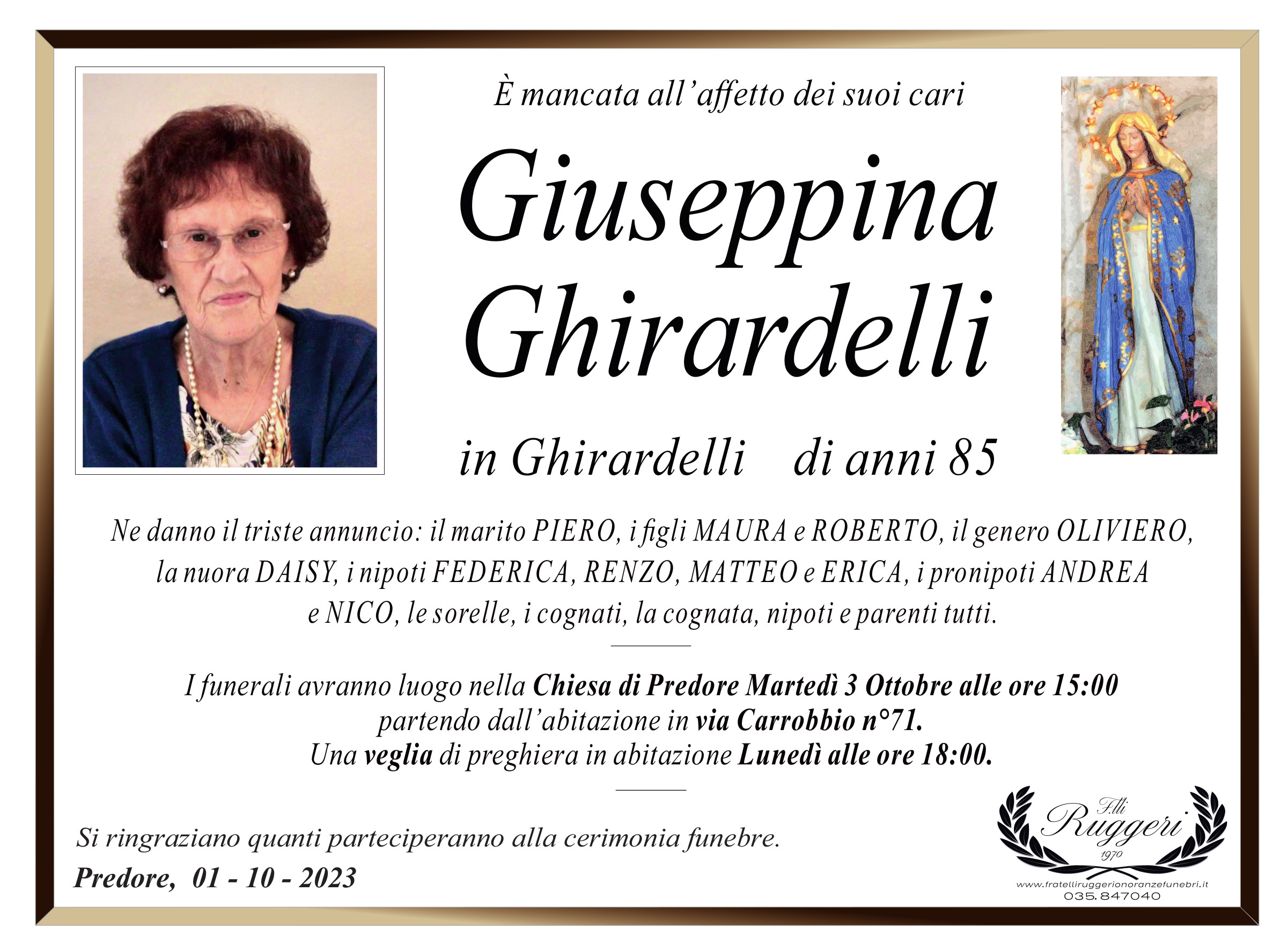 Giuseppina Ghirardelli - Condoglianze Online F.lli Ruggeri