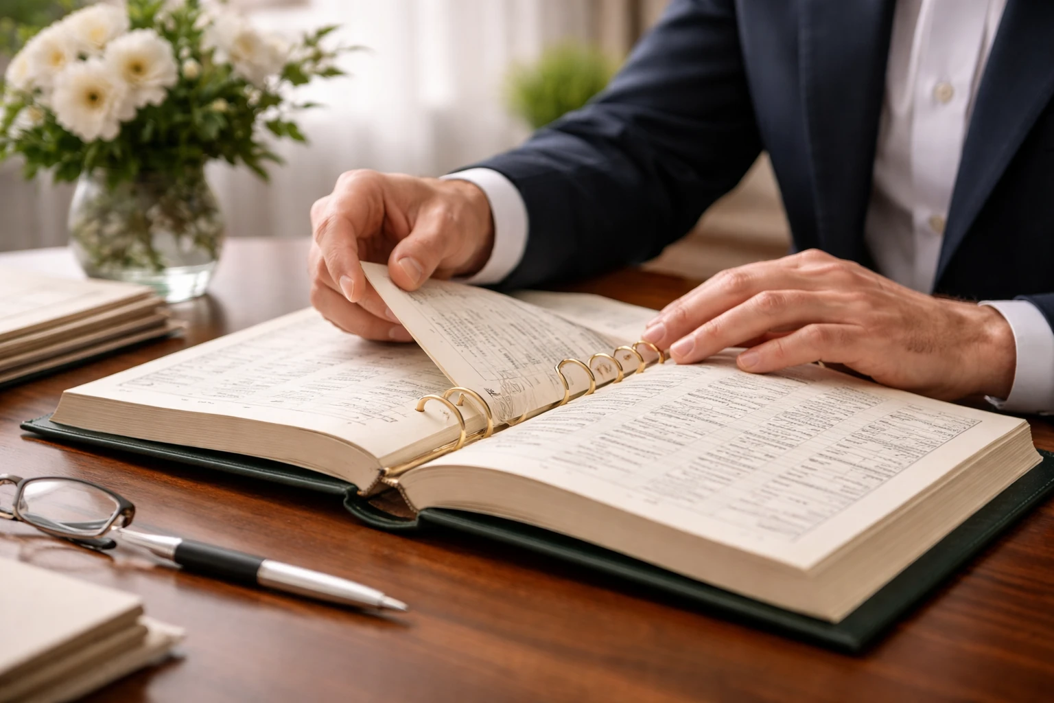 Registro cimiteriale elegante in un ufficio luminoso.