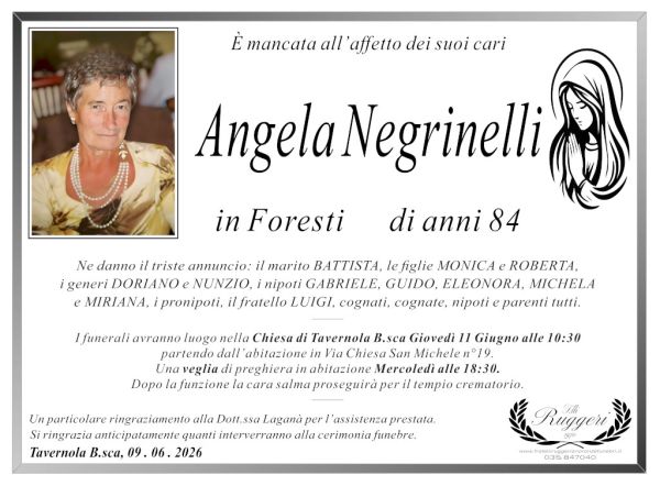Necrologio di Angela Negrinelli | Tavernola Bergamasca | F.lli Ruggeri